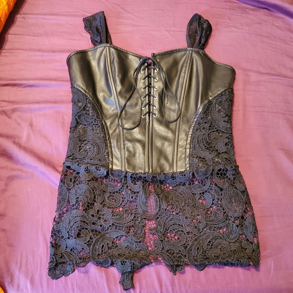 Faux Leather Corset with Lace Skirt L